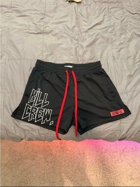 Black 'Kill Crew' Athletic Shorts with Red Drawstring